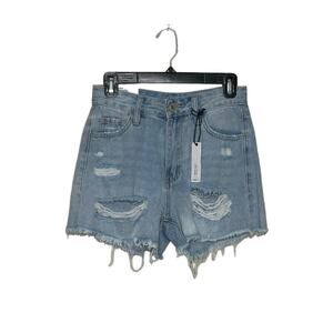 Rue 21 blue denim super high rise distressed jean shorts size 2